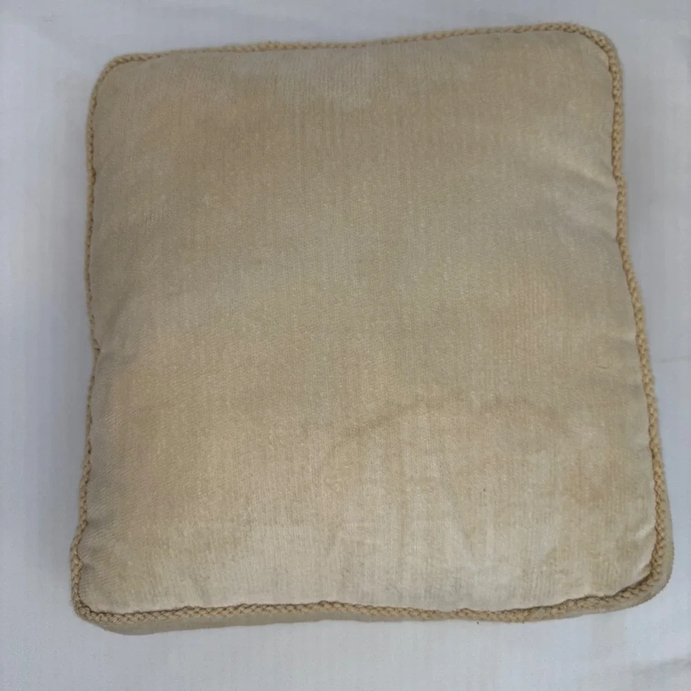 Vintage Needlepoint Violet Floral Throw Pillow Purple Yellow Velvet Back 12in